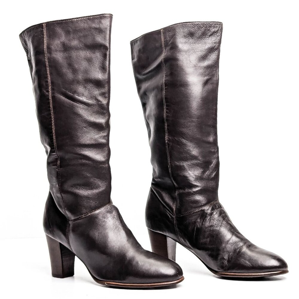 Nine West Teardrop Dark Brown Leather Vintage 90s Slip-on Tall Boots sz 9